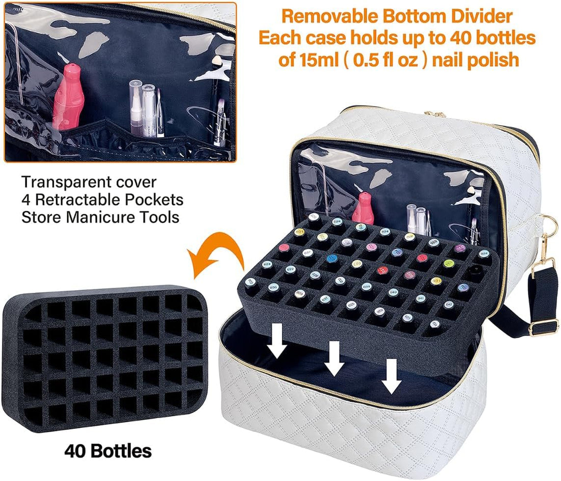 Double Layer Nail Polish Organizer Case – Portable Storage Bag for Nail Tools & Accessories