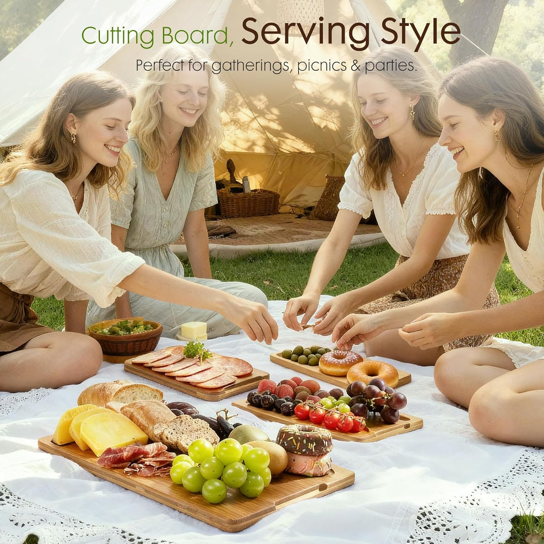 Astercook Bamboo Cutting Board Set – Deep Carbonized Wood Boards with Storage Stand
