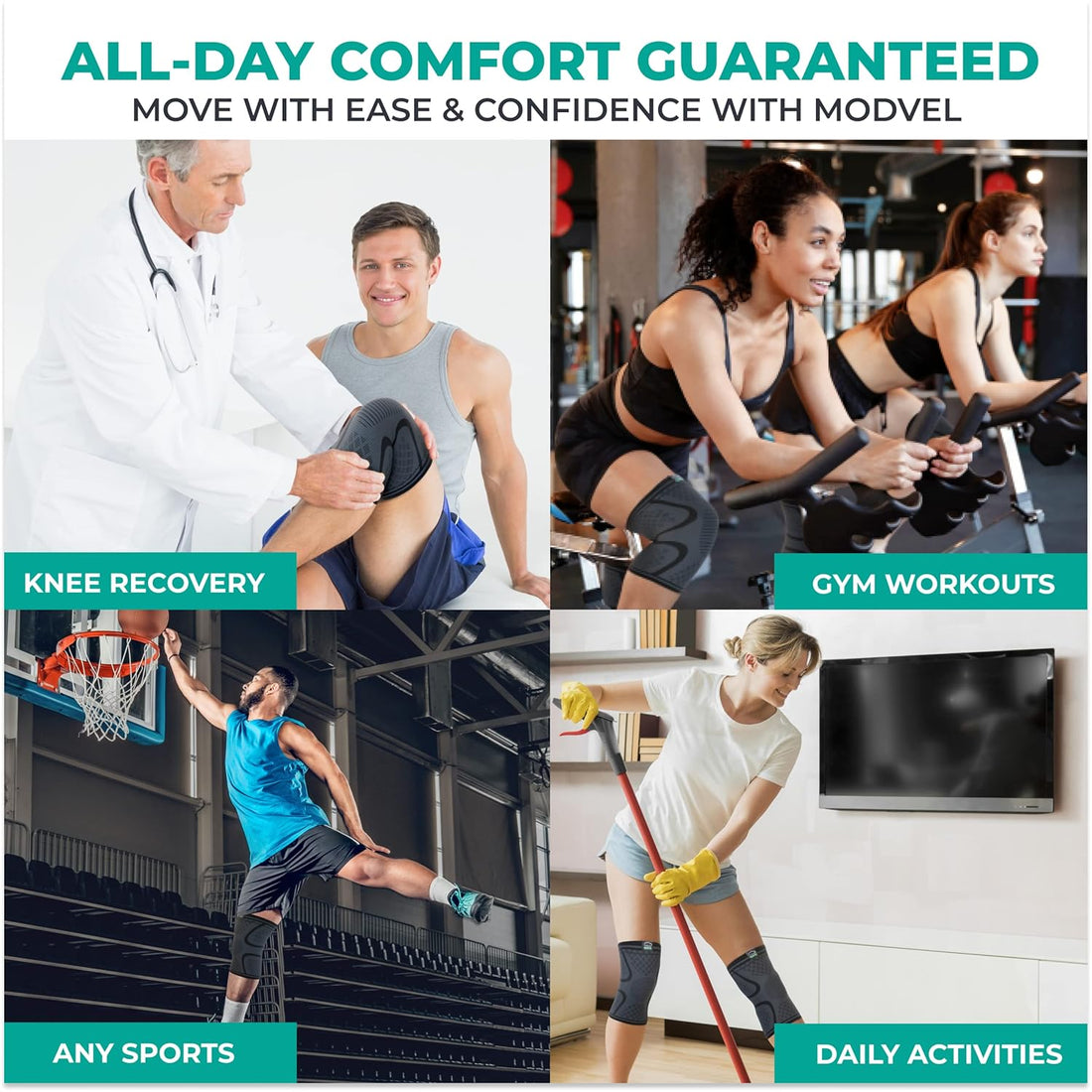 Modvel Compression Knee Brace 2-Pack – Knee Support Sleeves for Sports & Pain Relief