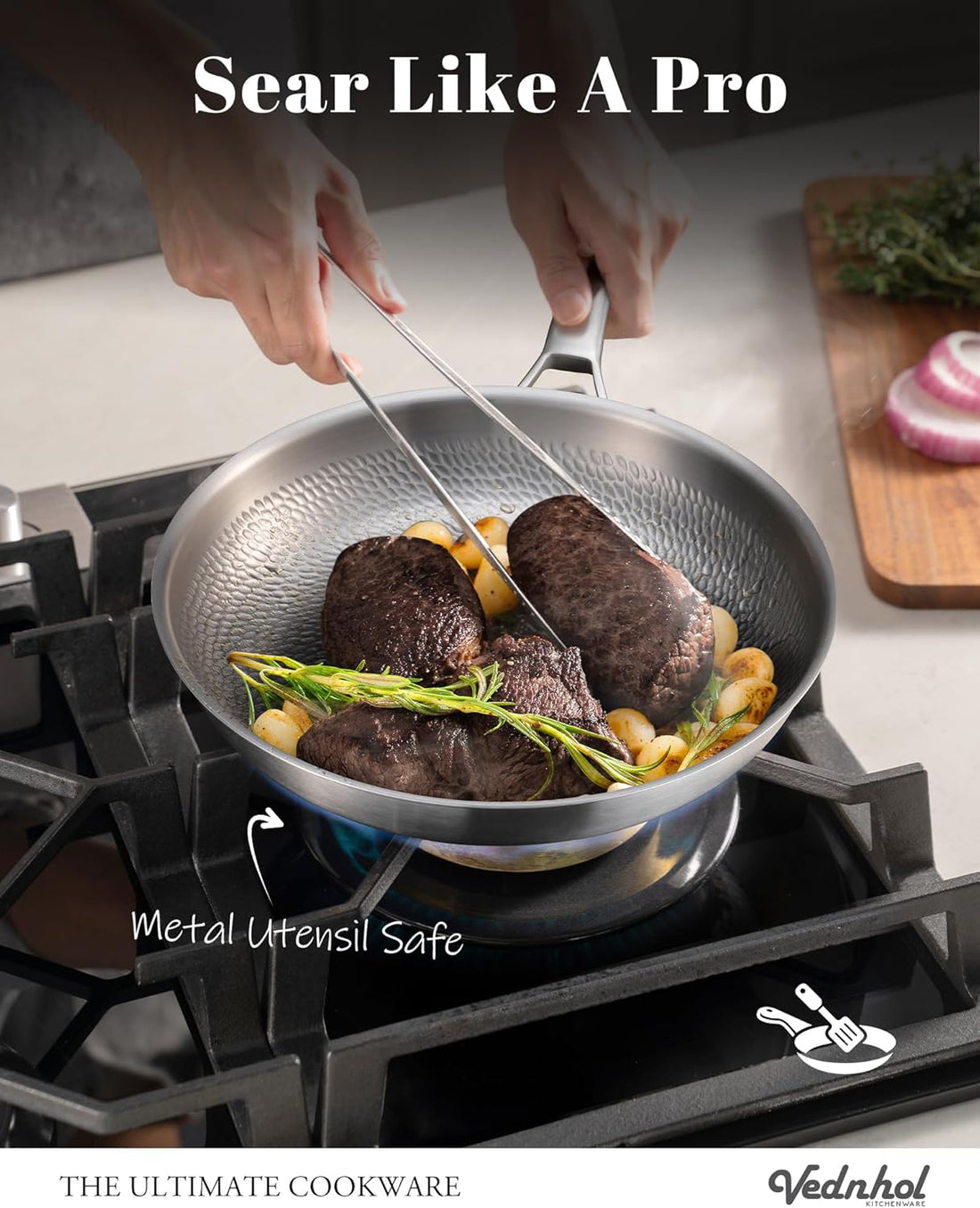 VEDNHOL 12-Inch Titanium Frying Pan with Lid – Non-Toxic Induction Skillet