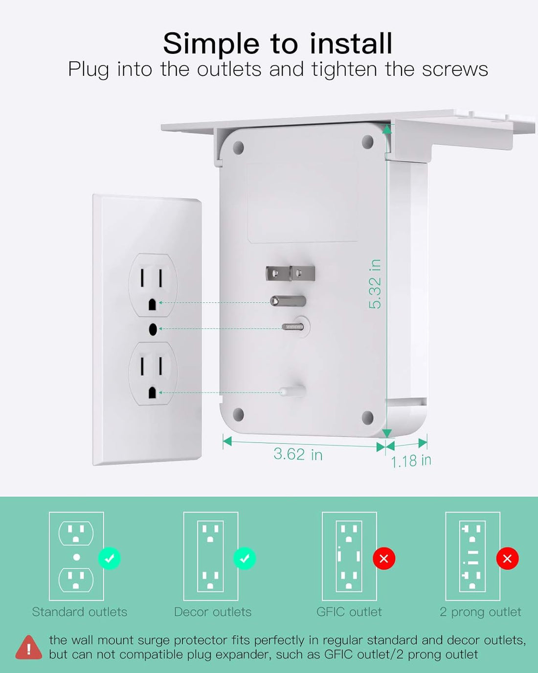 Wall Outlet Extender with Surge Protector – 6 AC Outlets with USB & USB-C Charging Ports