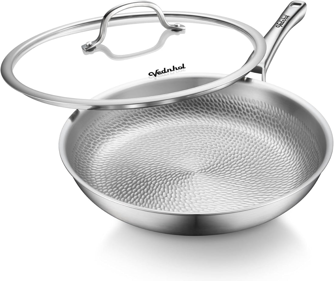 VEDNHOL 12-Inch Titanium Frying Pan with Lid – Non-Toxic Induction Skillet
