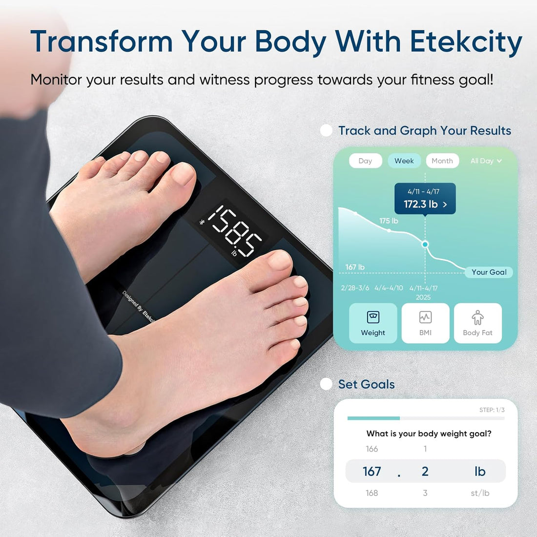 Etekcity Smart Body Weight Scale – Bluetooth Digital Bathroom Scale with BMI & Body Composition
