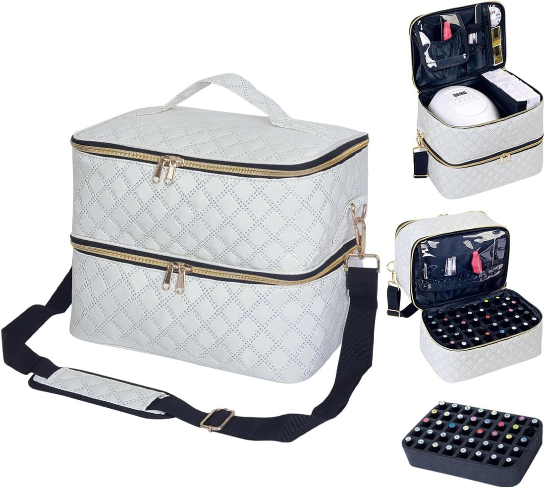 Double Layer Nail Polish Organizer Case – Portable Storage Bag for Nail Tools & Accessories