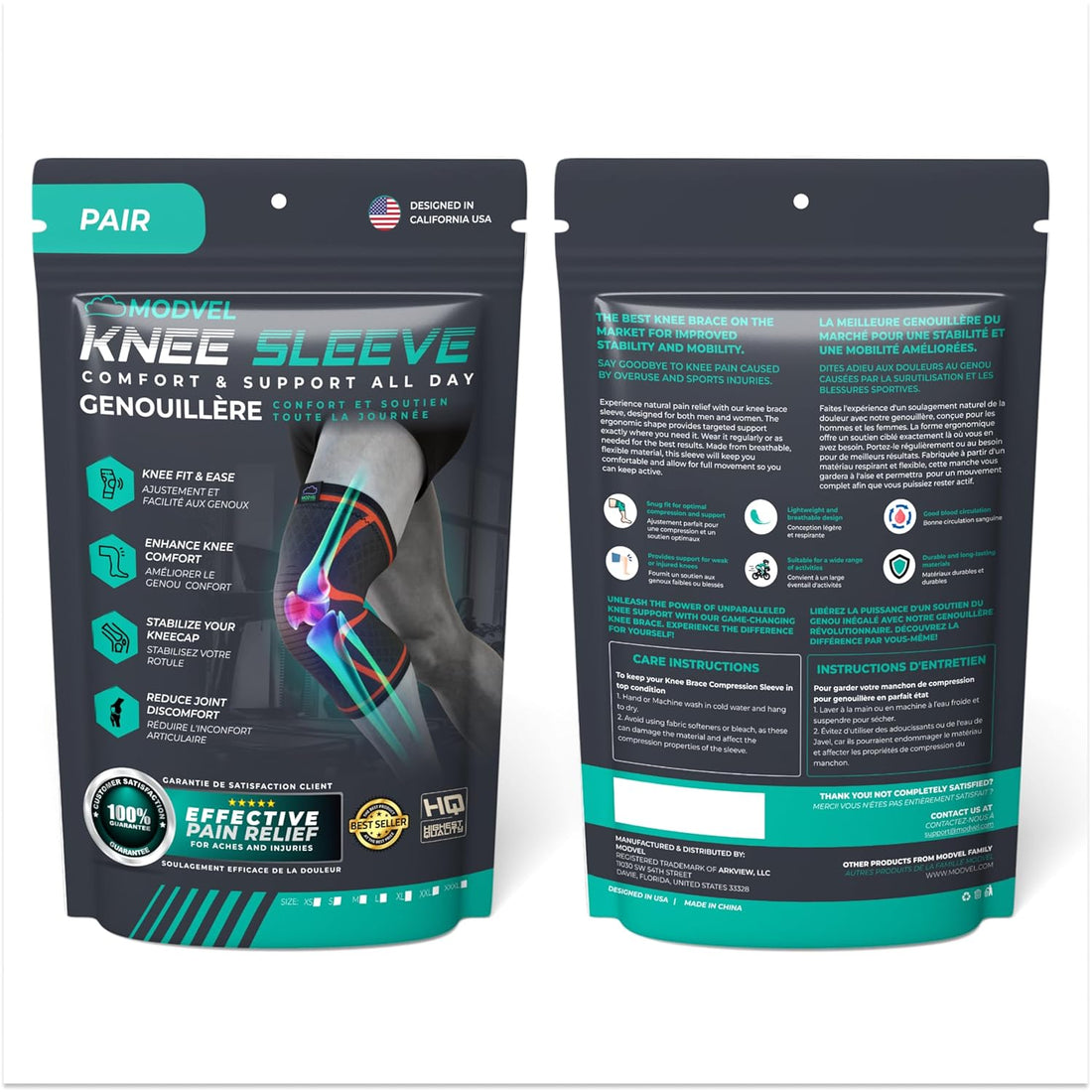 Modvel Compression Knee Brace 2-Pack – Knee Support Sleeves for Sports & Pain Relief